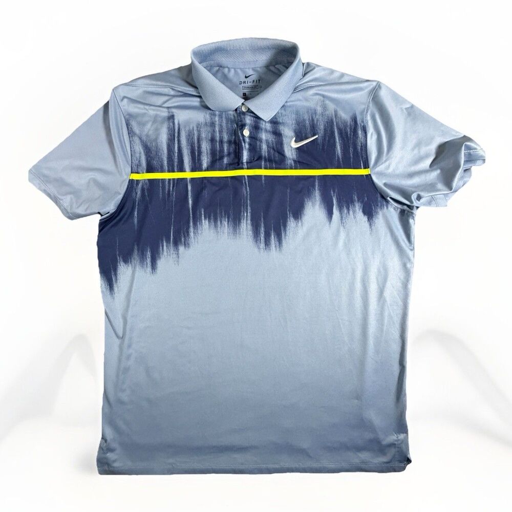 Nike Dri-Fit Polo Large Standard Fit Vapor Fog Print Gray Neon Stripe Golf